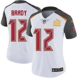 Buccaneers #12 Tom Brady White Women's Super Bowl LV Champions Patch Stitched NFL Vapor Untouchable Limited Jersey