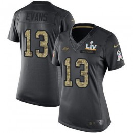 Buccaneers #13 Mike Evans Black Women's Super Bowl LV Bound Stitched NFL Limited 2016 Salute To Service Jersey