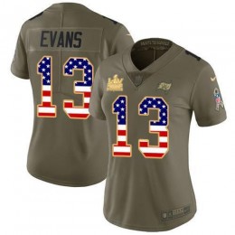 Buccaneers #13 Mike Evans Olive/USA Flag Women's Super Bowl LV Champions Patch Stitched NFL Limited 2017 Salute To Service Jersey