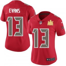 Buccaneers #13 Mike Evans Red Women's Super Bowl LV Champions Patch Stitched NFL Limited Rush Jersey