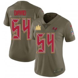 Buccaneers #54 Lavonte David Olive Women's Super Bowl LV Champions Patch Stitched NFL Limited 2017 Salute To Service Jersey