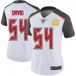 Buccaneers #54 Lavonte David White Women's Super Bowl LV Champions Patch Stitched NFL Vapor Untouchable Limited Jersey