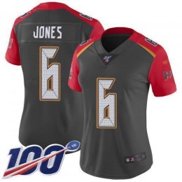 Buccaneers #6 Julio Jones Gray Women's Stitched NFL Limited Inverted Legend 100th Season Jersey