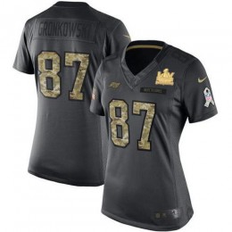 Buccaneers #87 Rob Gronkowski Black Women's Super Bowl LV Champions Patch Stitched NFL Limited 2016 Salute To Service Jersey