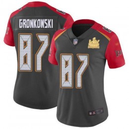 Buccaneers #87 Rob Gronkowski Gray Women's Super Bowl LV Champions Patch Stitched NFL Limited Inverted Legend Jersey