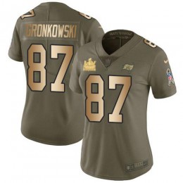 Buccaneers #87 Rob Gronkowski Olive/Gold Women's Super Bowl LV Champions Patch Stitched NFL Limited 2017 Salute To Service Jersey