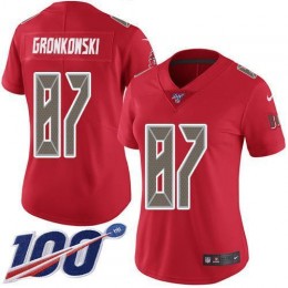 Buccaneers #87 Rob Gronkowski Red Women's Stitched NFL Limited Rush 100th Season Jersey