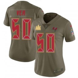 Tampa Bay Buccaneers #50 Vita Vea Olive Women's Super Bowl LV Champions Patch Stitched NFL Limited 2017 Salute To Service Jersey