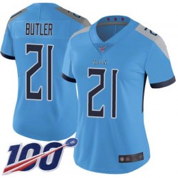 Tennessee Titans #21 Malcolm Butler Light Blue Alternate Women's Stitched NFL 100th Season Vapor Limited Jersey