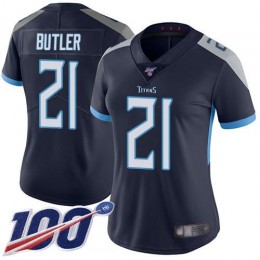 Tennessee Titans #21 Malcolm Butler Navy Blue Team Color Women's Stitched NFL 100th Season Vapor Limited Jersey