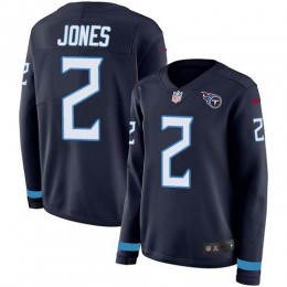 Tennessee Titans #2 Julio Jones Navy Blue Team Color Women's Stitched NFL Limited Therma Long Sleeve Jersey