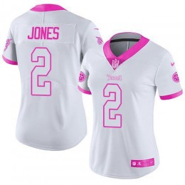 Tennessee Titans #2 Julio Jones White/Pink Women's Stitched NFL Limited Rush Fashion Jersey
