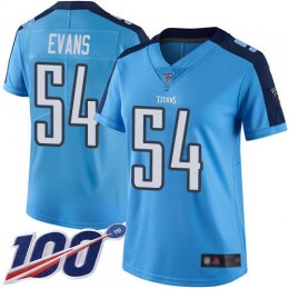 Tennessee Titans #54 Rashaan Evans Light Blue Women's Stitched NFL Limited Rush 100th Season Jersey