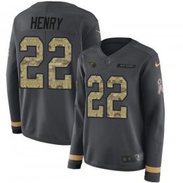 Titans #22 Derrick Henry Anthracite Salute To Service Women's Stitched NFL Limited Therma Long Sleeve Jersey
