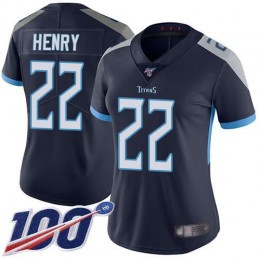 Titans #22 Derrick Henry Navy Blue Team Color Women's Stitched NFL 100th Season Vapor Limited Jersey