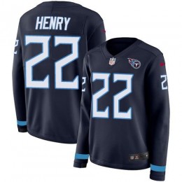 Titans #22 Derrick Henry Navy Blue Team Color Women's Stitched NFL Limited Therma Long Sleeve Jersey