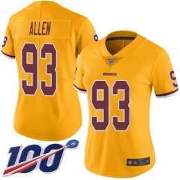 Commanders #93 Jonathan Allen Gold Women's Stitched NFL Limited Rush 100th Season Jersey