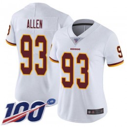 Commanders #93 Jonathan Allen White Women's Stitched NFL 100th Season Vapor Limited Jersey