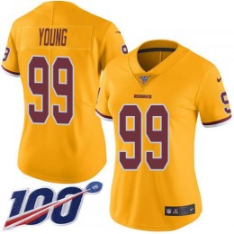 Commanders #99 Chase Young Gold Women's Stitched NFL Limited Rush 100th Season Jersey