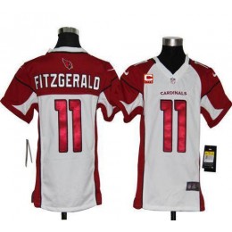 Cardinals #11 Larry Fitzgerald White With C Patch Youth Stitched NFL Elite Jersey