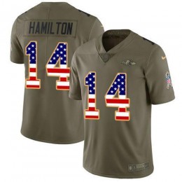 Ravens #14 Kyle Hamilton Olive/USA Flag Youth Stitched NFL Limited 2017 Salute To Service Jersey