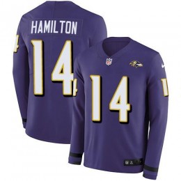 Ravens #14 Kyle Hamilton Purple Team Color Youth Stitched NFL Limited Therma Long Sleeve Jersey