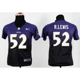 Ravens #52 Ray Lewis Purple/Black Youth Stitched NFL Elite Fadeaway Fashion Jersey