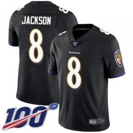 Ravens #8 Lamar Jackson Black Alternate Youth Stitched NFL 100th Season Vapor Limited Jersey