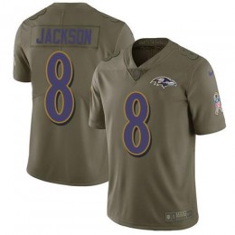Ravens #8 Lamar Jackson Olive Youth Stitched NFL Limited 2017 Salute To Service Jersey