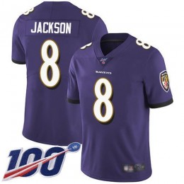 Ravens #8 Lamar Jackson Purple Team Color Youth Stitched NFL 100th Season Vapor Limited Jersey