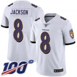 Ravens #8 Lamar Jackson White Youth Stitched NFL 100th Season Vapor Limited Jersey