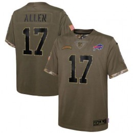Buffalo Bills #17 Josh Allen Youth 2022 Salute To Service Limited Jersey – Olive
