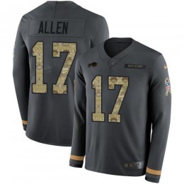 Bills #17 Josh Allen Anthracite Salute To Service Youth Stitched NFL Limited Therma Long Sleeve Jersey