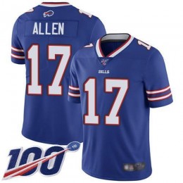 Bills #17 Josh Allen Royal Blue Team Color Youth Stitched NFL 100th Season Vapor Limited Jersey