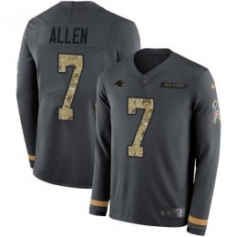 Carolina Panthers #7 Kyle Allen Anthracite Salute to Service Youth Stitched NFL Limited Therma Long Sleeve Jersey