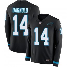 Panthers #14 Sam Darnold Black Team Color Youth Stitched NFL Limited Therma Long Sleeve Jersey