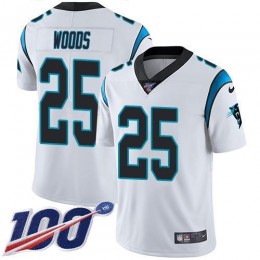 Panthers #25 Xavier Woods White Youth Stitched NFL 100th Season Vapor Untouchable Limited Jersey