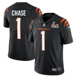 Cincinnati Bengals #1 Ja’Marr Chase Black Super Bowl LVI Patch Youth Vapor Limited Jersey