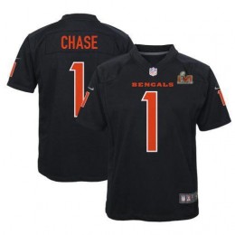 Cincinnati Bengals #1 Ja’Marr Chase Black Youth Super Bowl LVI Bound Game Fashion Jersey