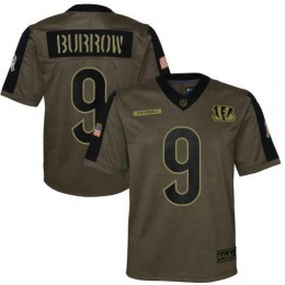 Cincinnati Bengals #9 Joe Burrow Olive Youth 2021 Salute To Service Game Jersey