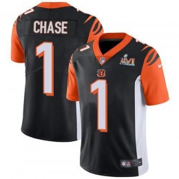 Bengals #1 Ja’Marr Chase Black Team Color Super Bowl LVI Patch Youth Stitched NFL Vapor Untouchable Limited Jersey