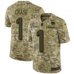 Bengals #1 Ja’Marr Chase Camo Super Bowl LVI Patch Youth Stitched NFL Limited 2018 Salute To Service Jersey