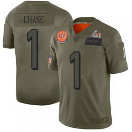 Bengals #1 Ja’Marr Chase Camo Super Bowl LVI Patch Youth Stitched NFL Limited 2019 Salute To Service Jersey