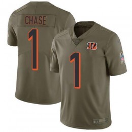 Bengals #1 Ja’Marr Chase Olive Youth Stitched NFL Limited 2017 Salute To Service Jersey