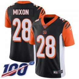 Bengals #28 Joe Mixon Black Team Color Youth Stitched NFL 100th Season Vapor Limited Jersey