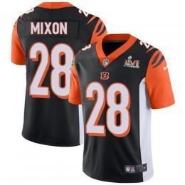 Bengals #28 Joe Mixon Orange Black Team Color Super Bowl LVI Patch Youth Stitched NFL Vapor Untouchable Limited Jersey