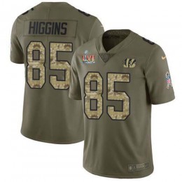 Bengals #85 Tee Higgins Olive/Camo Youth Super Bowl LVI Patch Stitched NFL Limited 2017 Salute To Service Jersey