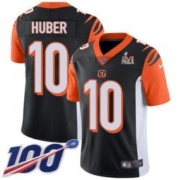 Cincinnati Bengals #10 Kevin Huber Black Team Color Super Bowl LVI Patch Youth Stitched NFL 100th Season Vapor Limited Jersey