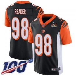 Cincinnati Bengals #98 D.J. Reader Black Team Color Super Bowl LVI Patch Youth Stitched NFL 100th Season Vapor Limited Jersey