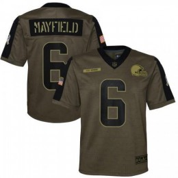 Cleveland Cleveland Browns #6 Baker Mayfield Olive Youth 2021 Salute To Service Game Jersey